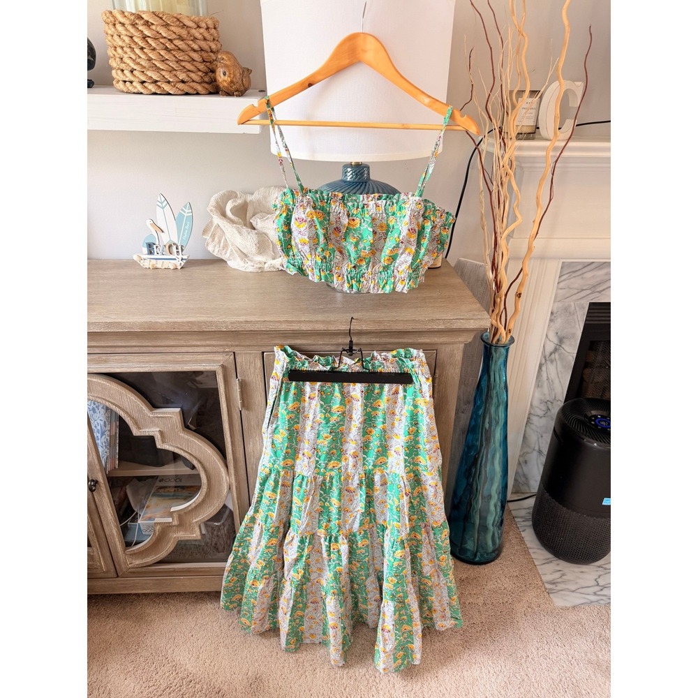 Rhode x Target Floral Tiered Maxi Skirt & Smocked Top Set Green Small (D2)